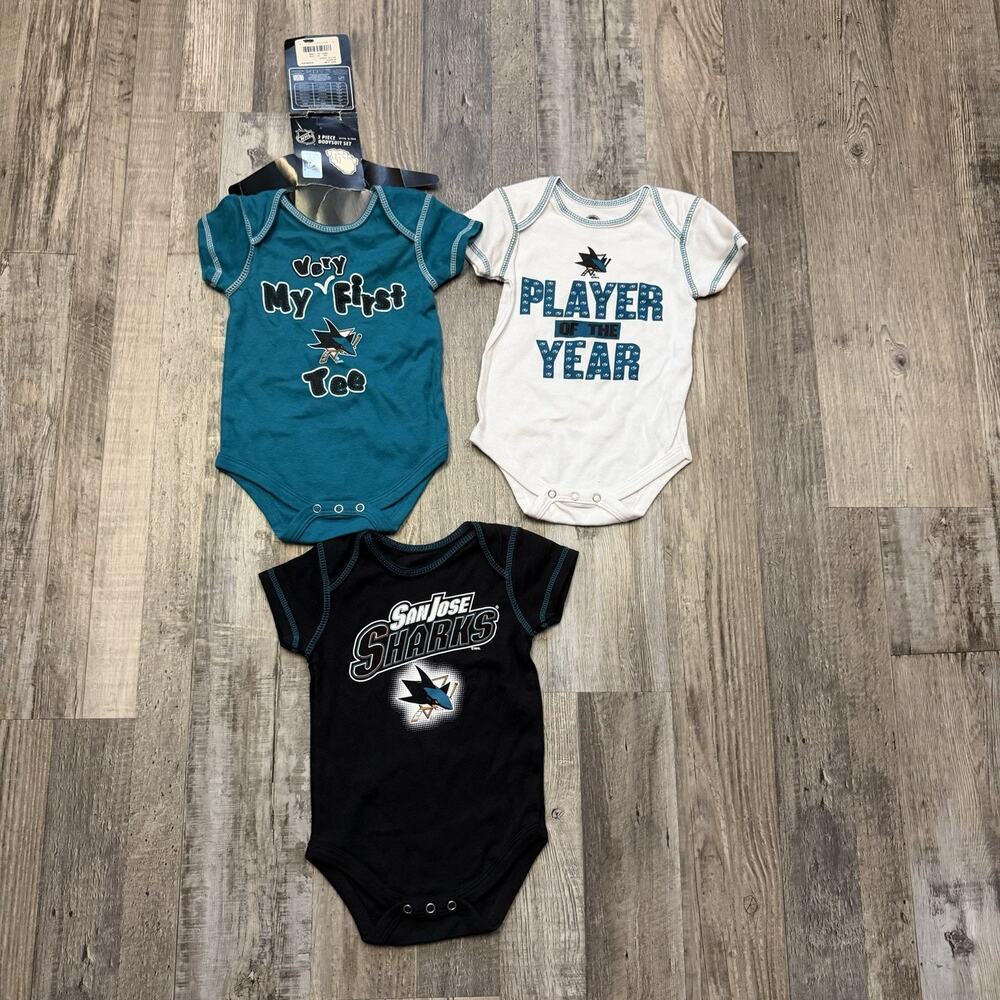 Reebok NHL San Jose Sharks 3pc Creeper Bodysuit Set Infant Baby GIRLS 6M/9M